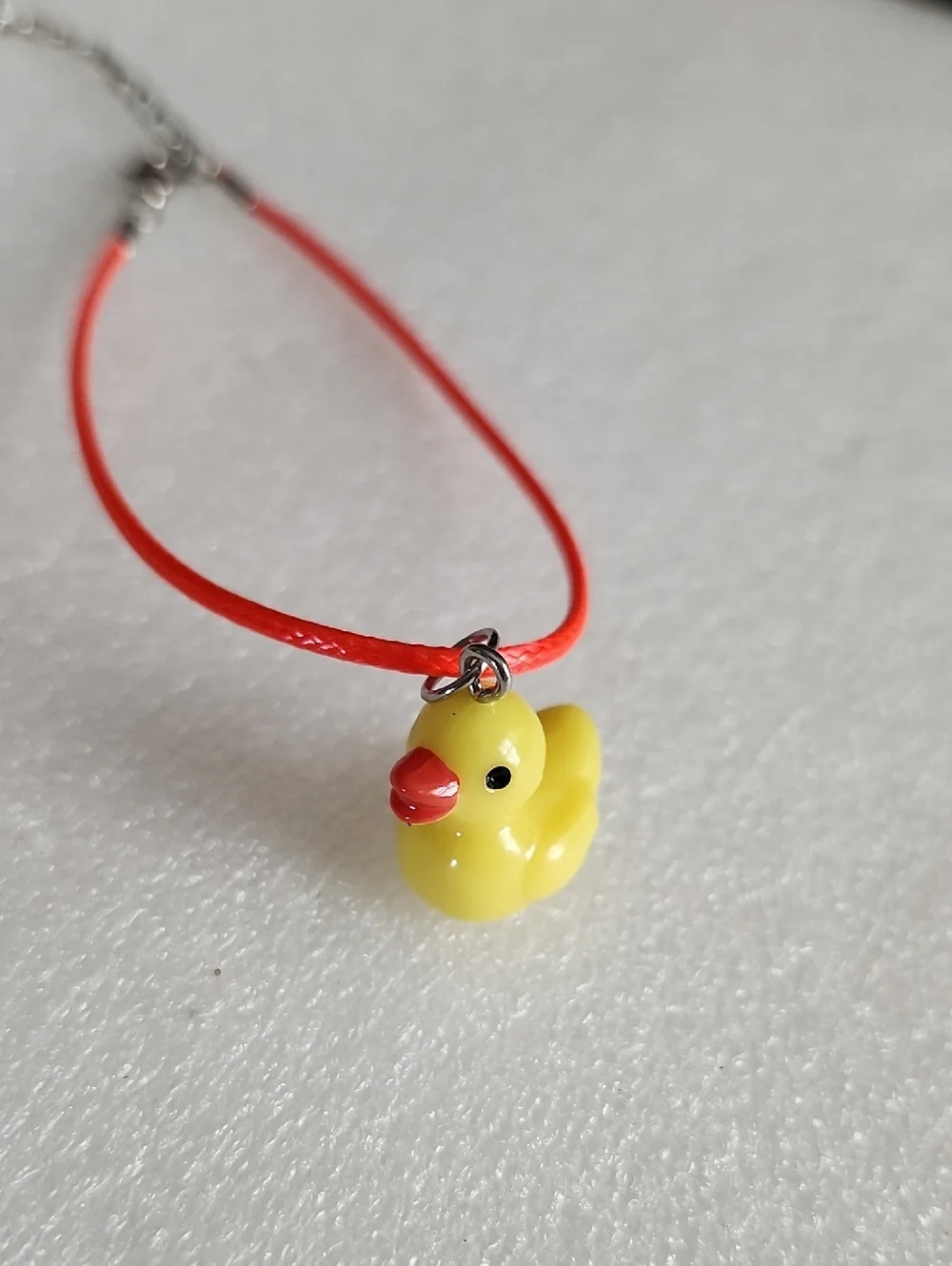 Playful Yellow Duck Charm Bracelet / Anklet on Neon Orange Cord
